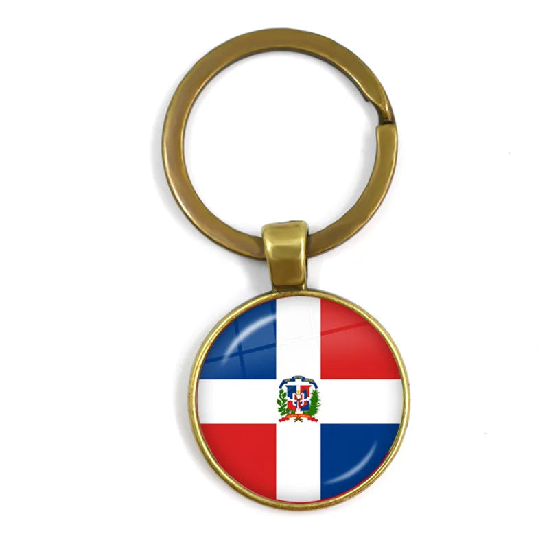 National Flag Round Keychain Korea, Serbia, Russia, Slovenia, Argentina, the United States, Turkey, Spain, Dominica Keyring Gift
