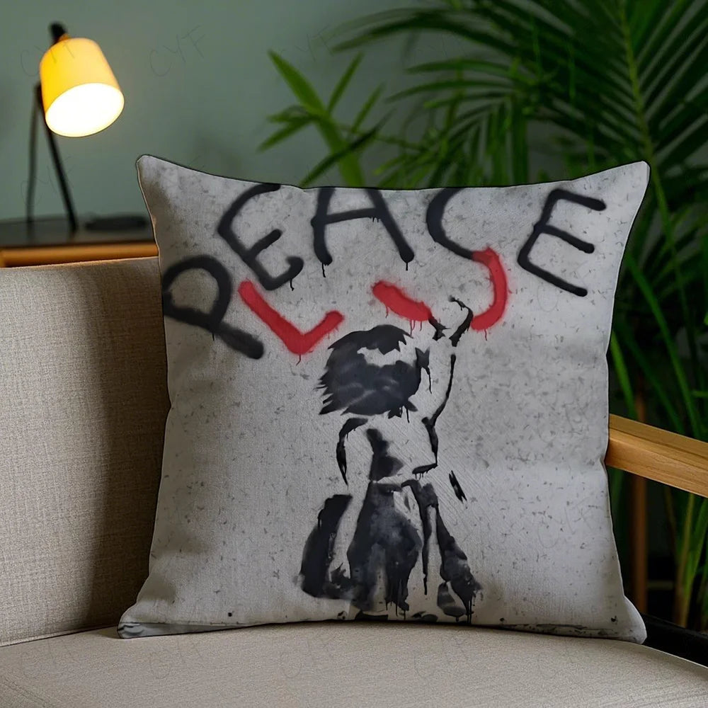 Banksy Street Graffiti Art Pillow Case Anti-dustmite Pillowcase Invisible zipper silky short plush Sofa cushion cover