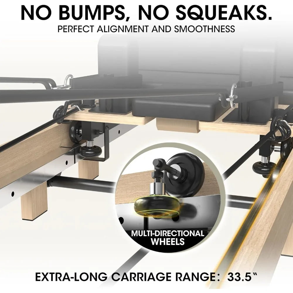 Pilates Reformer, Wooden Foldable Pilates Reformer Machine with Springs, Pilates Machines for Home Use and Studio Fast  delivery