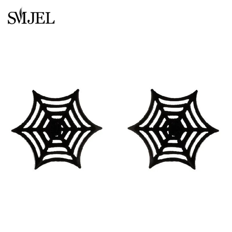 Punk Black Spider Stainless Steel Stud Earrings for Women Men Personality Spider Web Earings Halloween Piercing Jewelry 2024