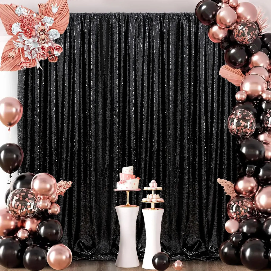 Black Sequin Backdrop Curtains 3Pcs-7ftx7ft Sparkly Background Drapes Photography for Halloween Party Birthday Wedding Decor