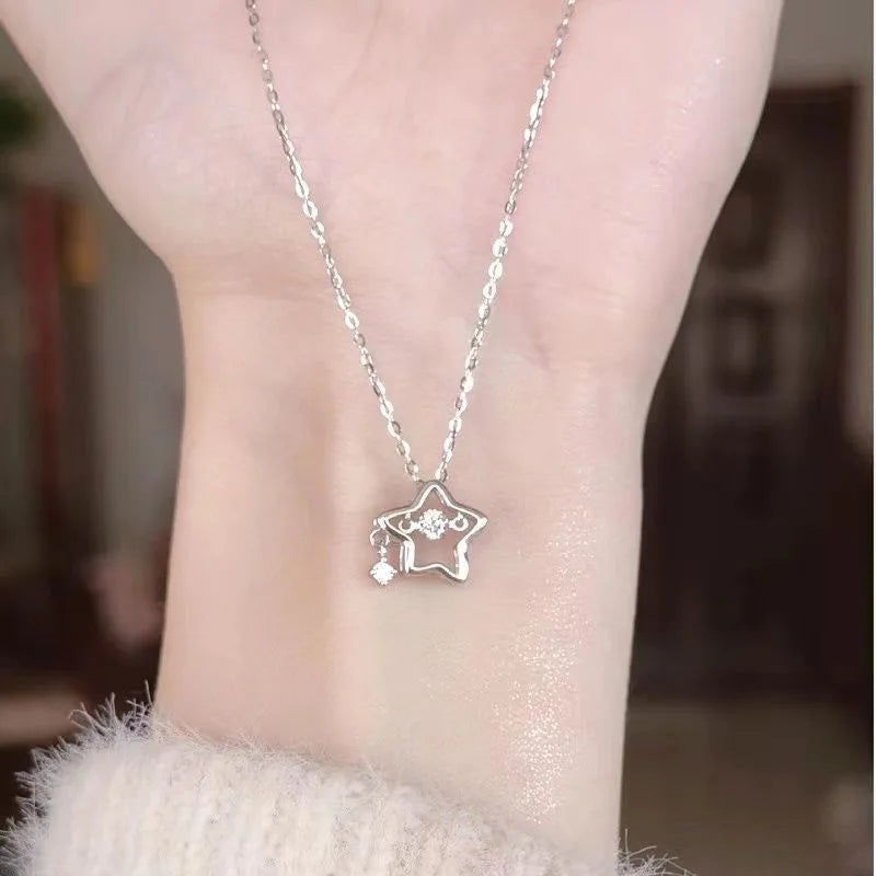 925 Silver Necklace for Women Double Layer Zircon Star Moon Pendant Necklace Delicate Chain Charm Elegant Fashion Jewelry Gifts