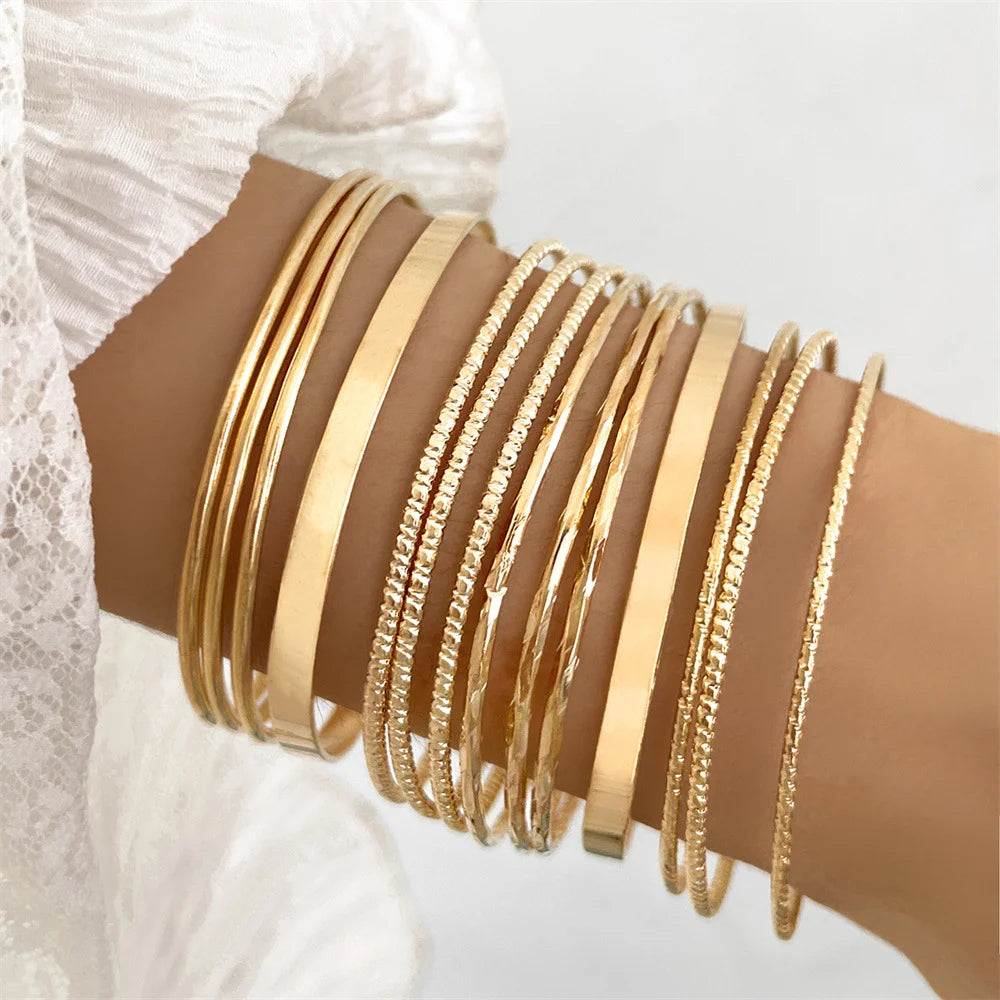 14 Pcs Trendy Exaggerated Metal Bracelet Set For Women Boho Thick Charm Curb Cuban Bracelet Bangles Fashion Jewelry Gift 2024