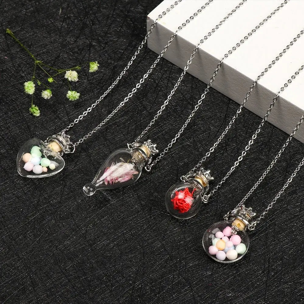 Natural Dandelion Pendant Necklace New Design Ball Transparent Glass Pendant Wishing Bottle Necklace Handmade Fashion Jewelry