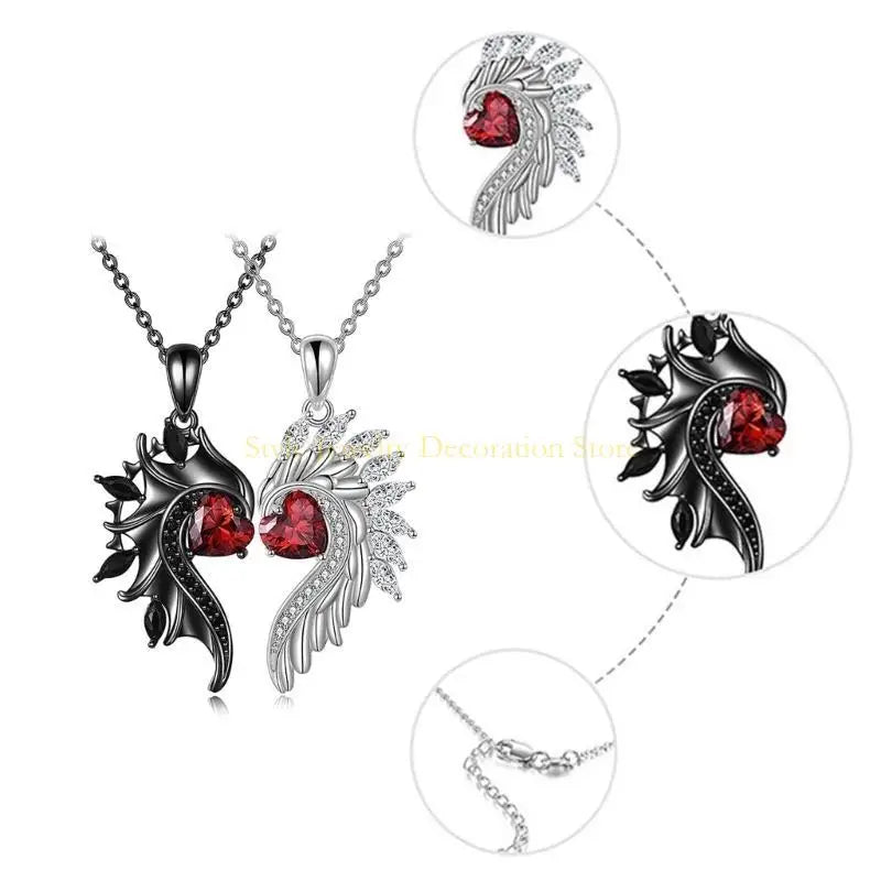 D46E Pendant Necklaces Angel Devil Wing Pendant Necklace Jewelry Alloy Material