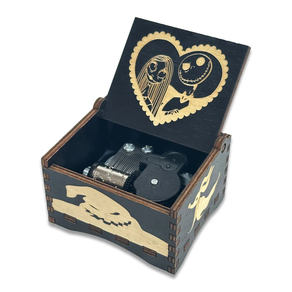 Wooden music box, creative spring music box, laser engraving, gift giveaway, stall toy display, solid wood music box