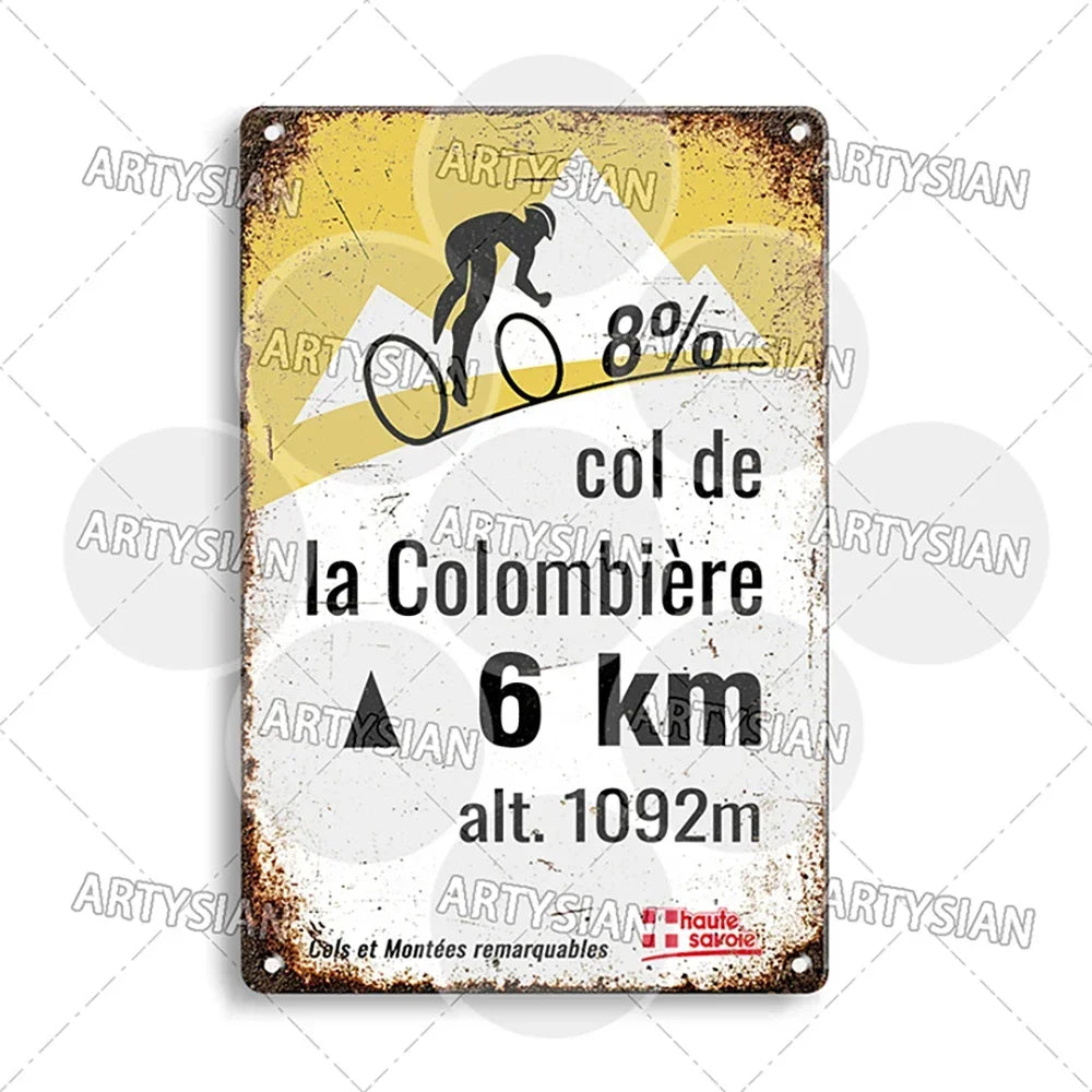 Tour de France Metal Sign Cycling Plaque Paves Du Paris Roubaix Col du Galibier Col de Sarenne Alpe d'Huez Mont Ventoux Glandon