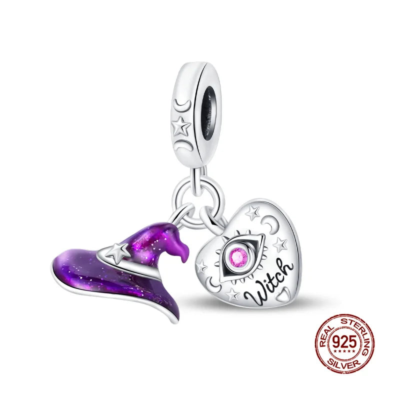Original Charms 925 Silver Halloween Series & Flying Witch Pendant Charms Fits 3mm Original Bracelet For Women DIY Jewelry Gifts