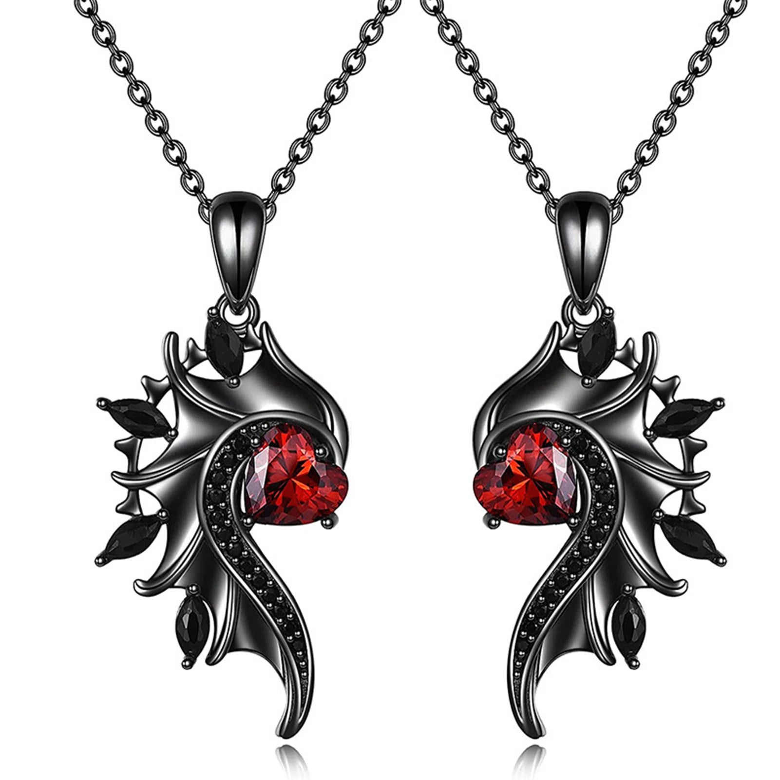 Angel Devil Necklace Rhinestone Wing Shape Couple Necklaces Love Symbolization Demon Angel Matching for Valentines for Couples