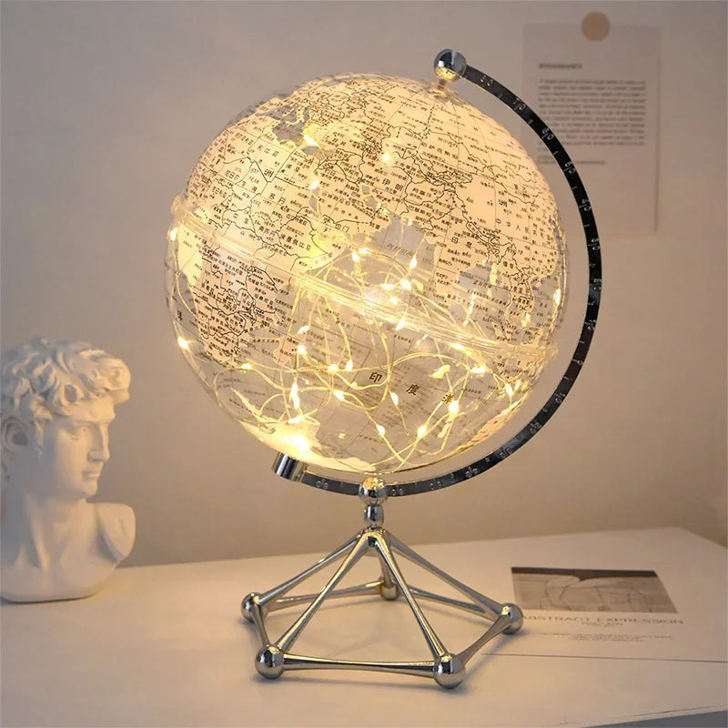 Flash LED Light World Globe,Transparent World Globe Lamp,Rotating World Earth Globe,Shop Decor Children's Room Decoration Gifts