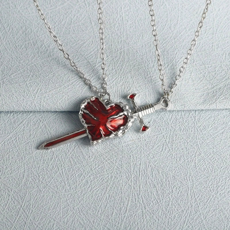 Beautiful Swords Heart Necklace for Women Fashionable Couple Jewelry Accessory H8WF