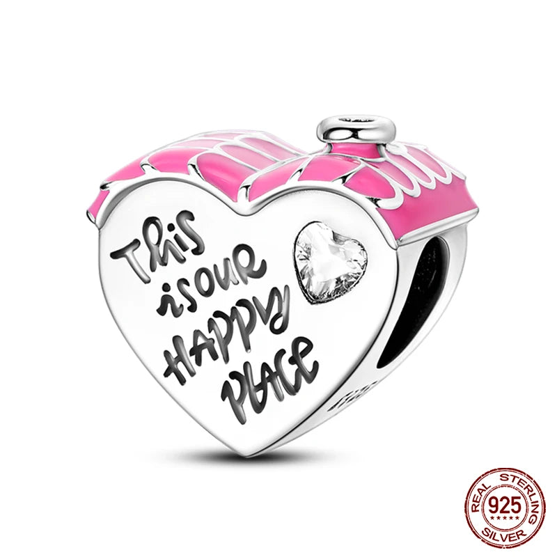 Real 925 Sterling Silver Pink Series Heart Charms Beads Fit Qikaola 925 Original Bracelets DIY Mother's Day Jewelry Gift For Mom