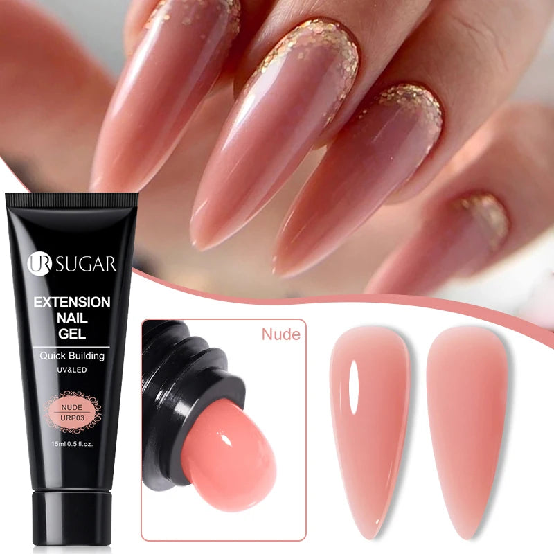 UR SUGAR 15ml Extension Nail Gel Polish Camouflage Nude Pink Semi Permanent UV Hard Gel Nails Finger Prolong Acrylic Varnish