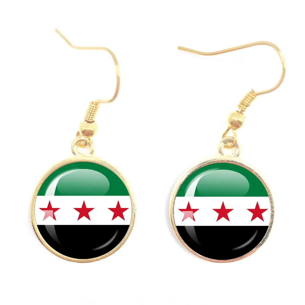 SKY FLAG Syria Flag National Keychain Glass Cabochon Heart-Shape Pendant Keychain For Women Men Charm Fashion Jewelry Gift