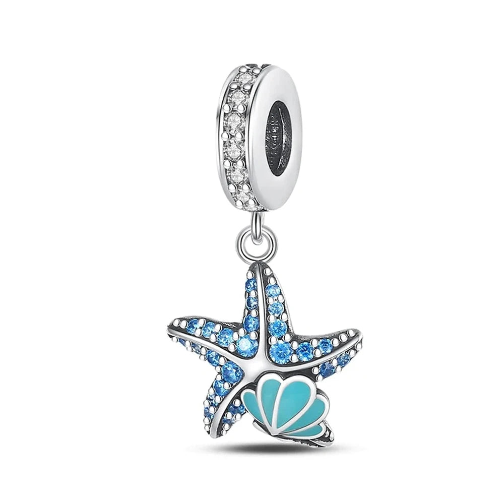 New 925 Sterling Silver Charm Fit Original Bracelet Accessories Women Jewelry Blue Ocean Series Octopus Dolphin Ship Lighthouse