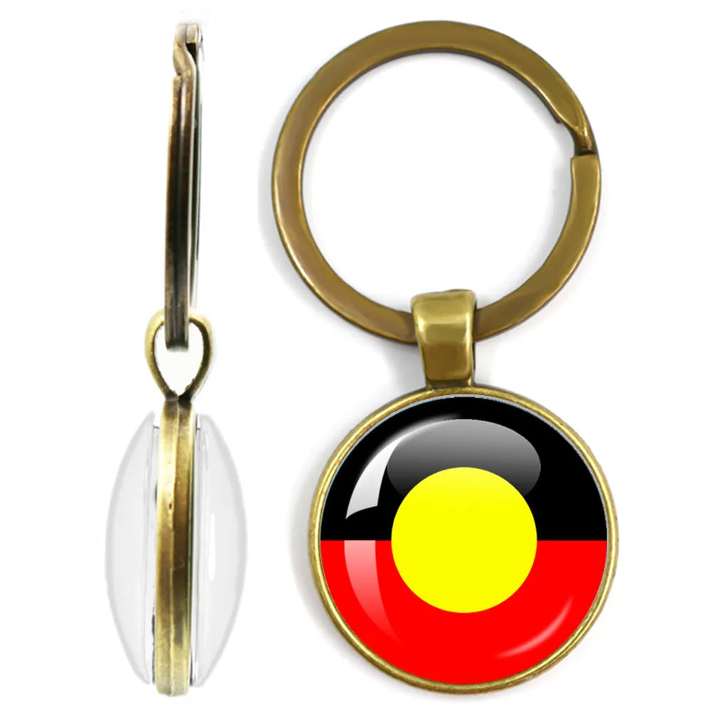 Australian Aboriginal Flag National Emblem Dangle Glass 25mm Key Chain Fashion  Key Chains Glass Cabochon Lady  Key Chains Jewel