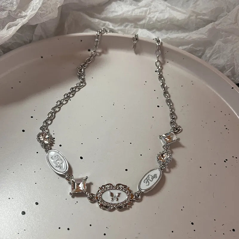 wwHarajuku Punk Love Heart Rhinestones Gothic Titanium Steel Necklace For Women New Cool Girl Party Jewelry Gifts For Friend