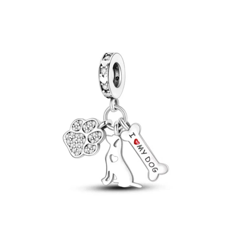 New 925 Sterling Silver Pet Series Dog Paw Print Dog House Charm Of Chain Beaded Fit Original Pendant Bracelet Ladies Jewelry
