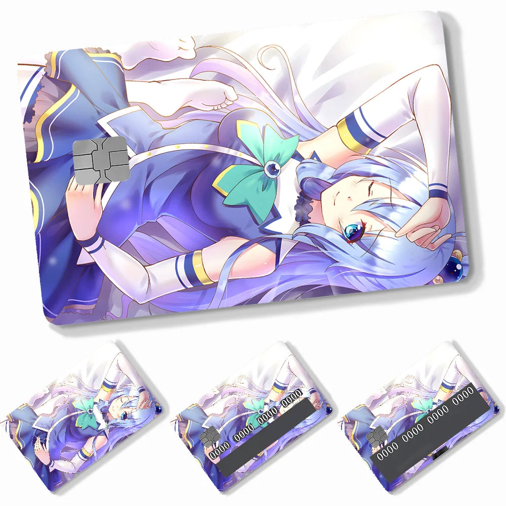 Anime KonoSuba Card Stickers 4pcs PVC Credit Card Skin Stickers Removable Self-adhesive Protective Film