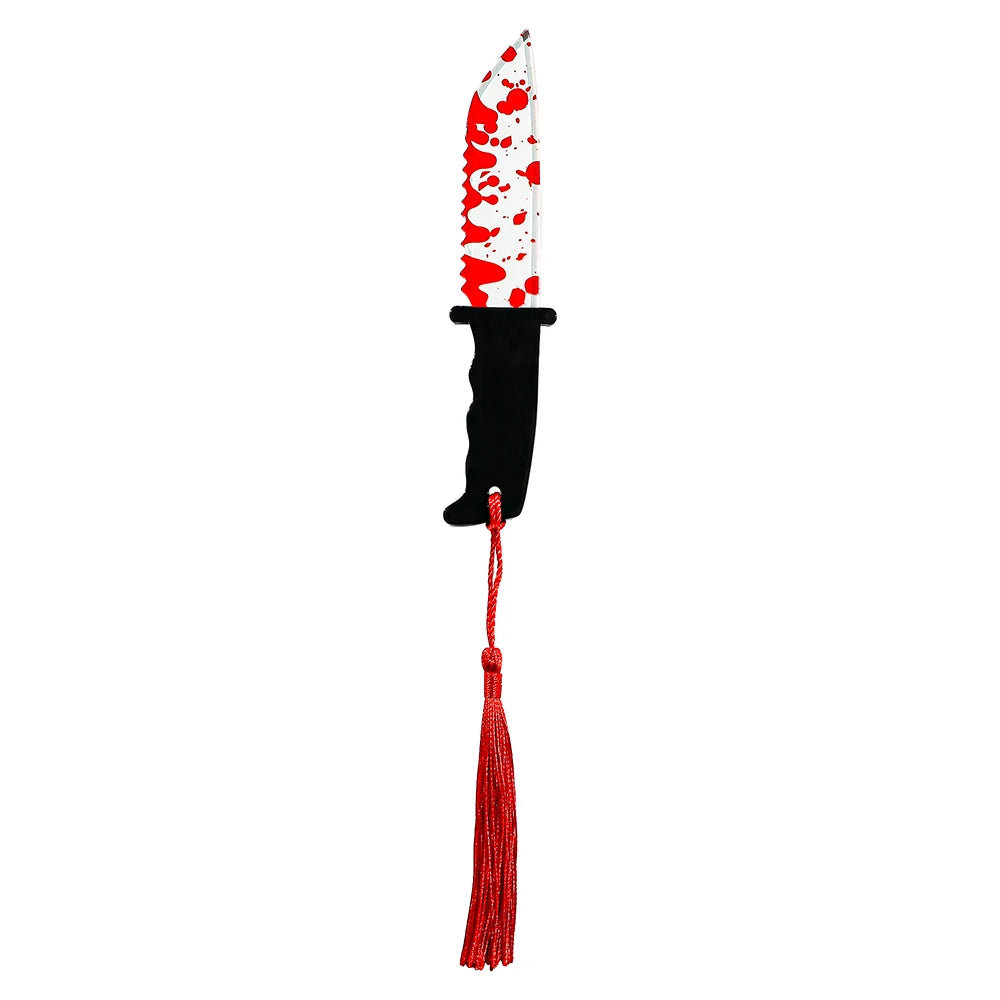 1Pcs Horror Knife Clear Acrylic Bookmark with Tassel, Halloween Themed Series Chopper Saw with Blood, Halloween for Bookworms