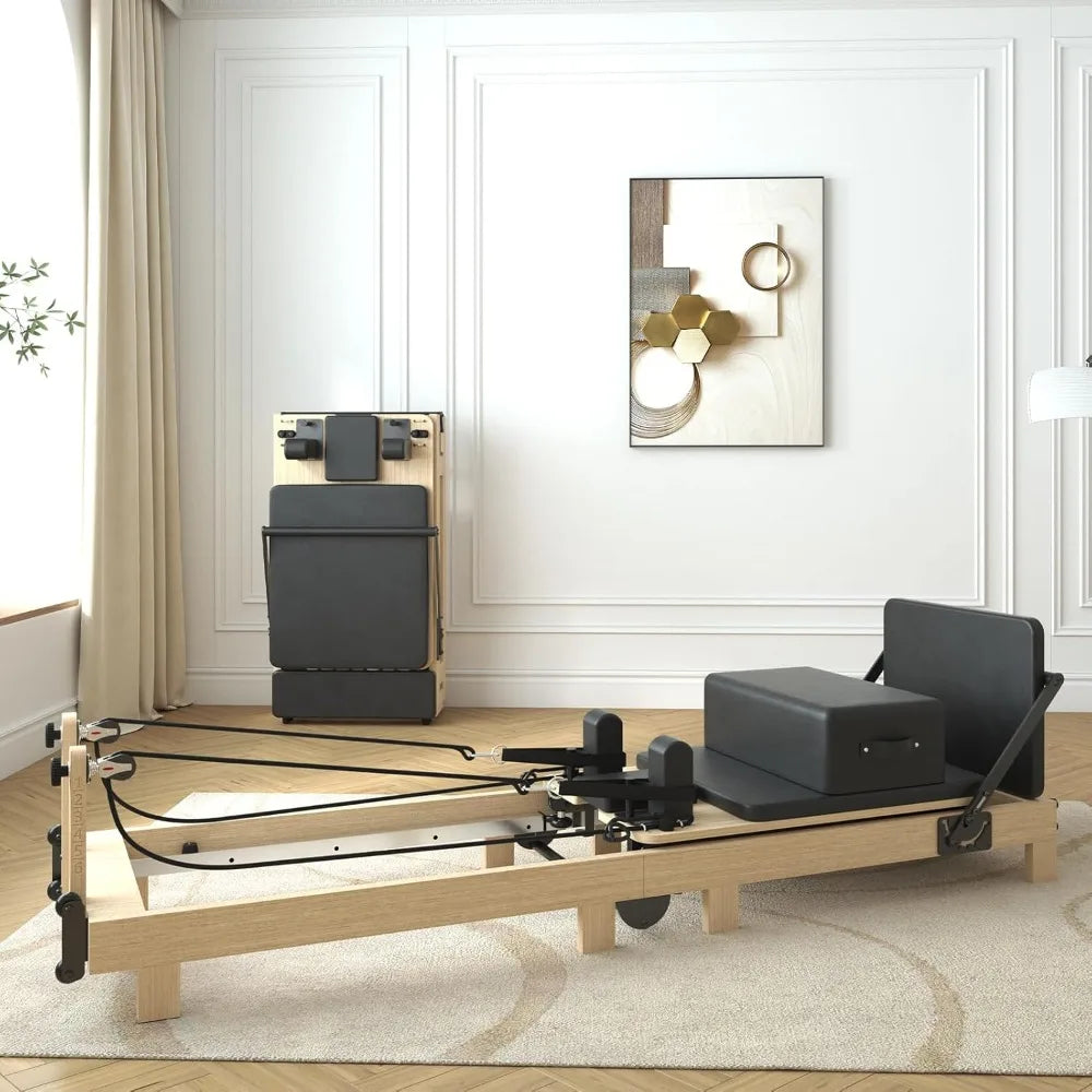 Pilates Reformer, Wooden Foldable Pilates Reformer Machine with Springs, Pilates Machines for Home Use and Studio Fast  delivery