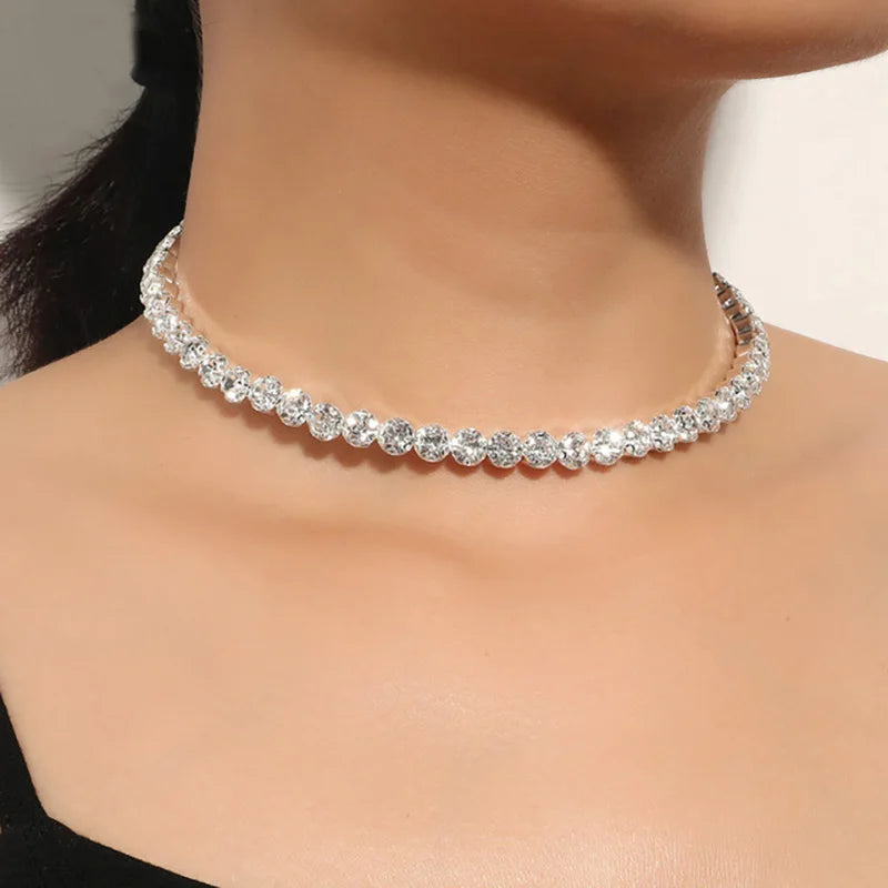 BLIJERY Fashion Diamante Crystal Rhinestone Choker Necklace for Women Silver Color Chokers Bridal Wedding Jewelry Femme Collier