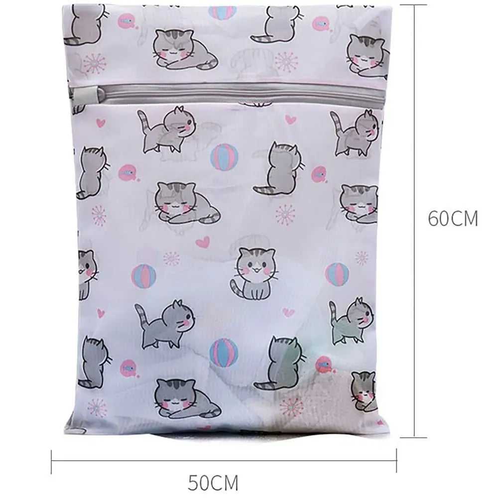 Cute Cat Print Laundry Bag Large Capacity Foldable Washing Bag Distortion Protection Cartoon Storage Bags Household