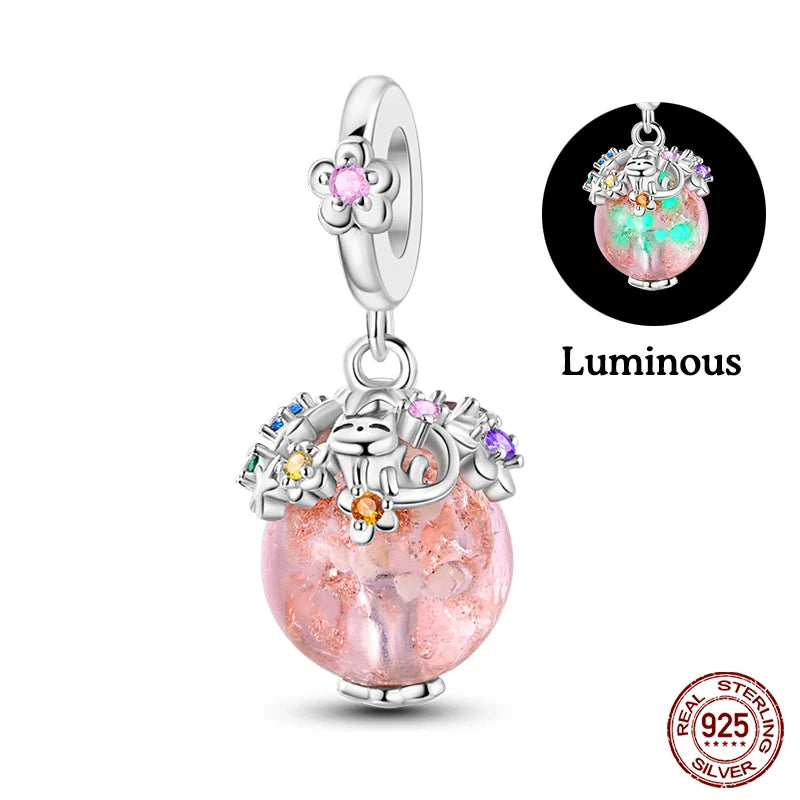 Luminous Bulb Charms Fit Qikaola Original Bracelet 925 Sterling Silver Colorful Balloon House Tram Charms Beads DIY Jewelry Gift