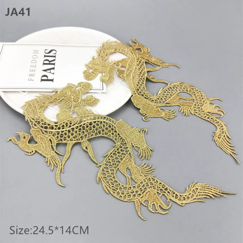 zsbszc Mirror Pair Embroidered patches Golden Guipure Lace Sewing lace for dress Applique DIY Bridal Headdres Lace Collar JA104