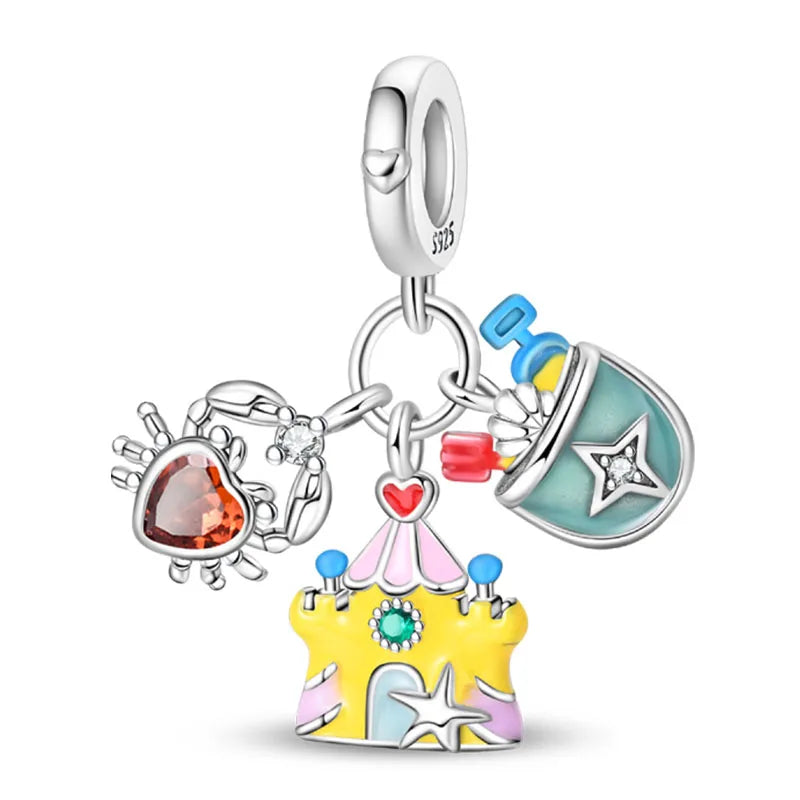 Ocean Trendy 925 Silver Dolphin Crab Boat Beach Charms Beads Fit 3mm Original Bracelets DIY Thoughtful Fine Jewelry Making Gifts