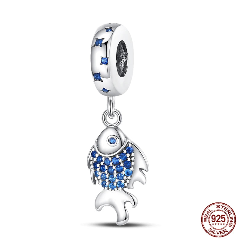 Original Ocean Series Fit 3mm Bracelet 100% Authentic 925 Sterling Silver Turtle Crab Mermaid Charm Beads DIY Jewelry Gift