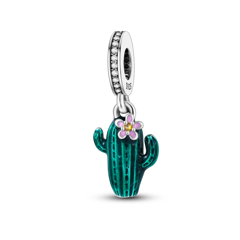 New 925 Sterling Silver Cactus Four Leaf Clover Charm Spring Green Series Bead Pendant For Original Beads Bracelet DIY Jewelry
