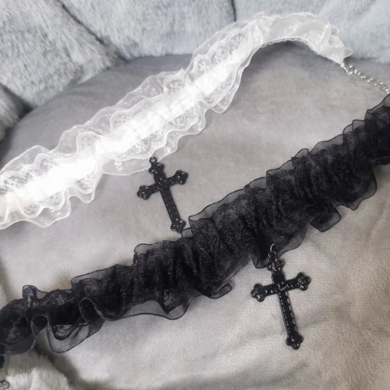 Gothic Lace Choker Necklace for Women Girls Halloween Cosplay Neckchain 634D