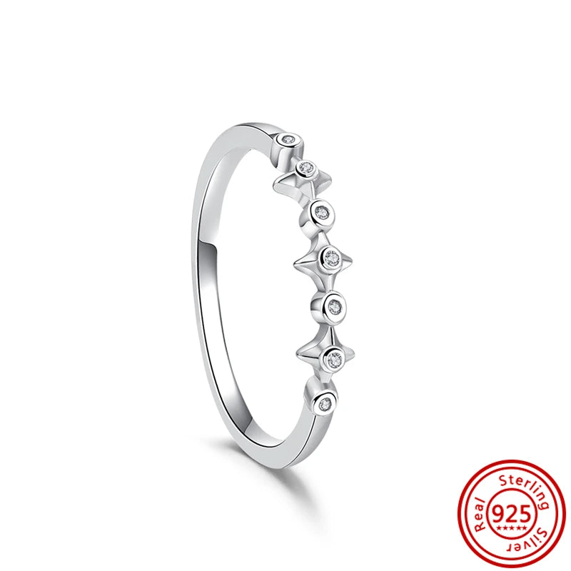 Sale 925 Sterling Silver Women Rings Moon Four Leaf Clover Snowflake CZ Original Sparkling For Women Pantaro Jewelry Anniversary