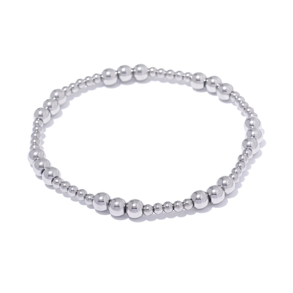 Yhpup 3/4/5/6 MM Stainless Steel Beads Daily Handmade Elastic Bracelet Bangle Waterproof Wrist Wholesale Gold Color Jewelry Men