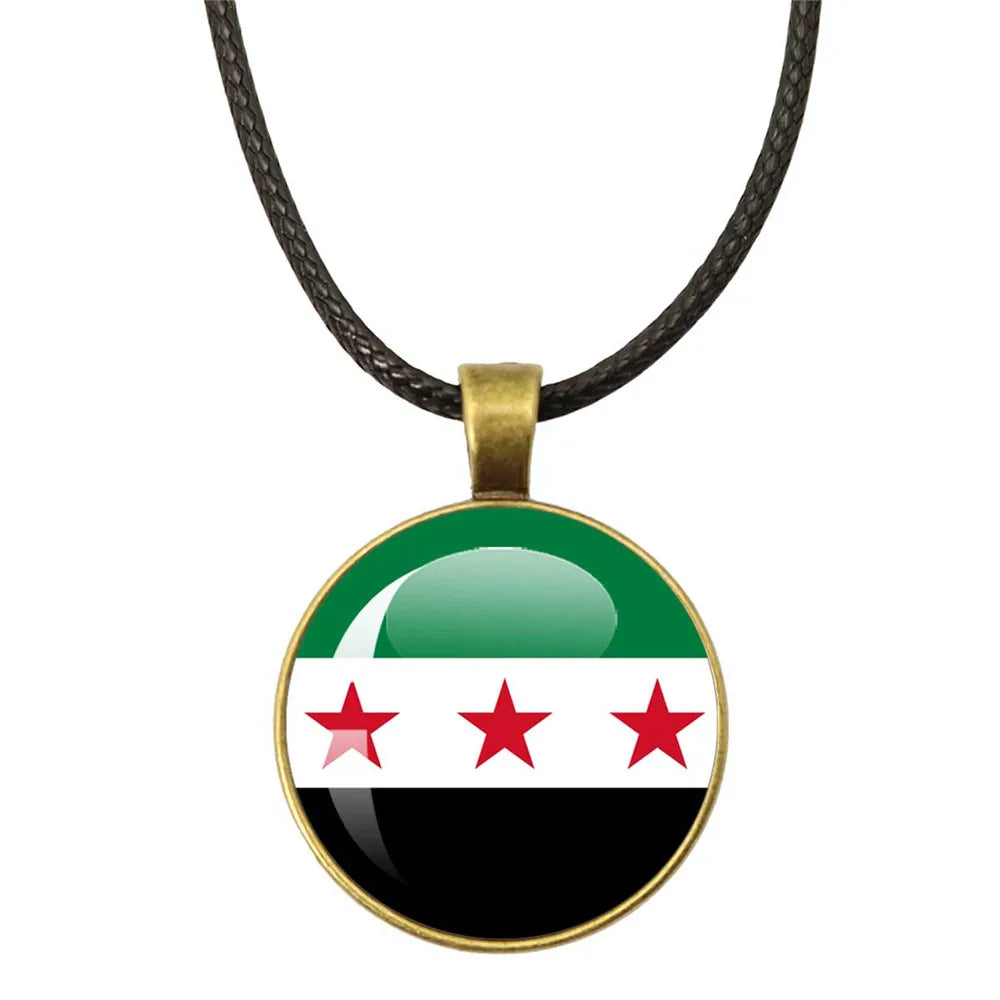 SKY FLAG Syria Flag National Keychain Glass Cabochon Heart-Shape Pendant Keychain For Women Men Charm Fashion Jewelry Gift