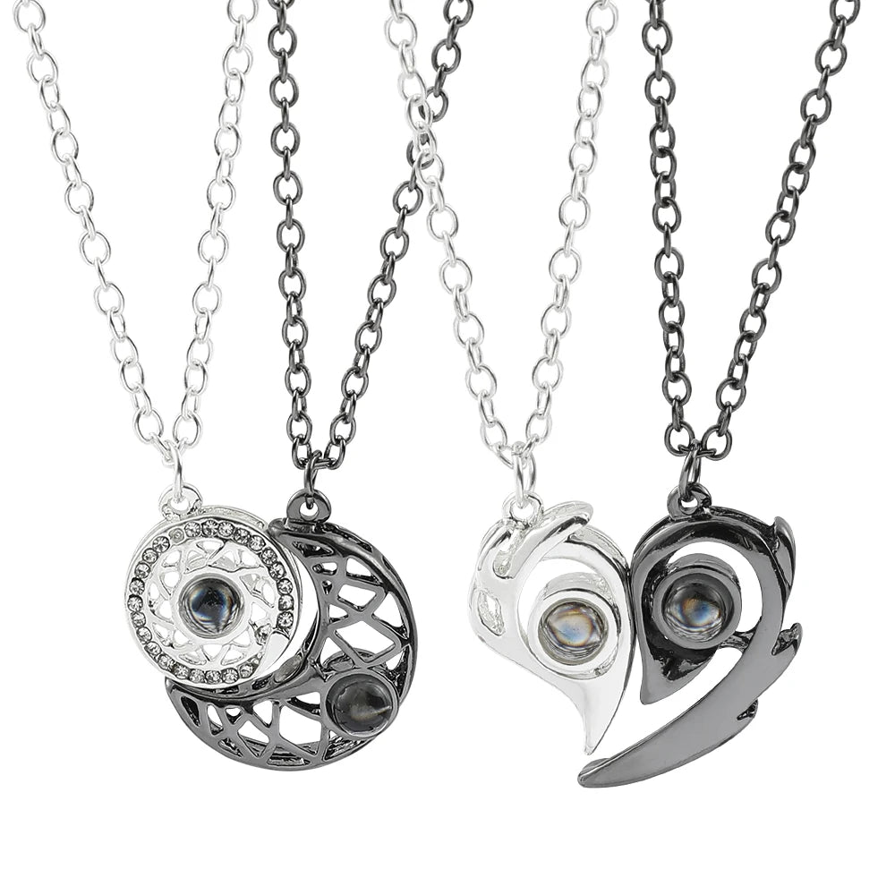 100 Language I Love You Projection Necklace For Couple Women Magnetic Paired Pendants Choker Chain Heart Jewelry Gift