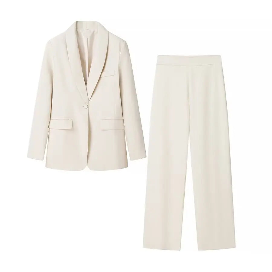 HH Autumn Women Fashion One Button Long Sleeves Pocket Decoration Lapel Blazers+High Waist Side Zipper Solid 2 Piece Set