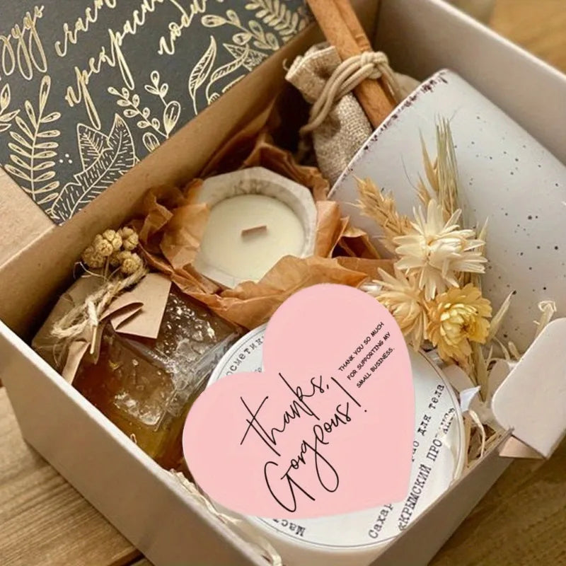 30/50Pcs 5 StylesPink Heart Shaped Thank You Tags - 'Thank You for Supporting My Small Business' Paper Gift Greeting Cards