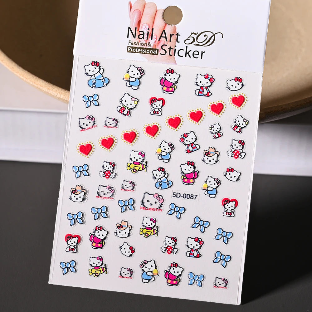 5D Sanrio Hawaii Hello Kitty/Mymelody Nail Stickers 1Pcs Kawaii Cartoon Kitty Nail Stickers DIY Holiday Girl Manicure Slider