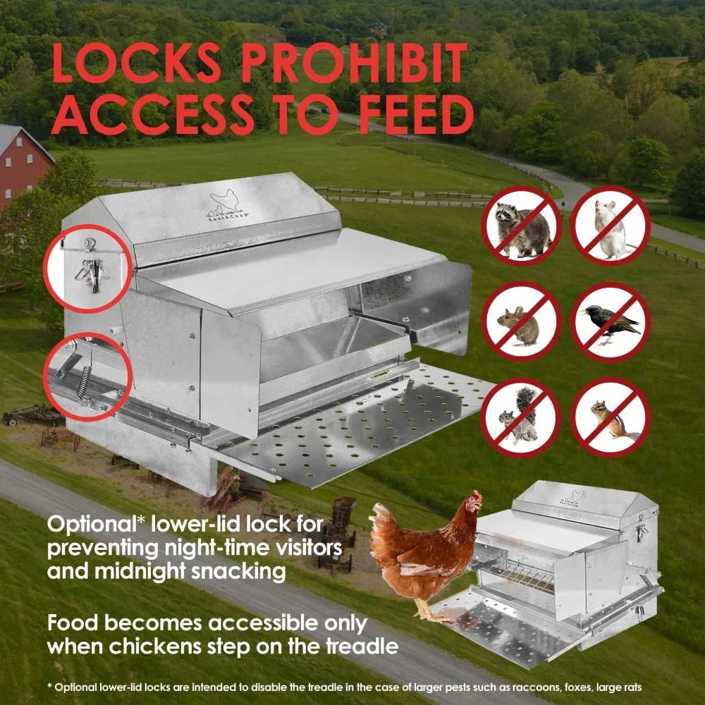 Automatic Metal Treadle Feeder - Outdoor Use, 25lb Capacity