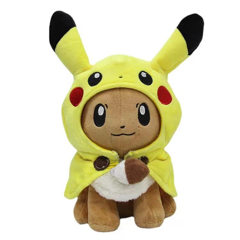 Cute Pikachu Cosplay Eevee Plush Pokemon Stuffed Dolls Eevee Dressing Cloak Cos Pikachu Plushies Toys Hobbies Kids Xmas Gift