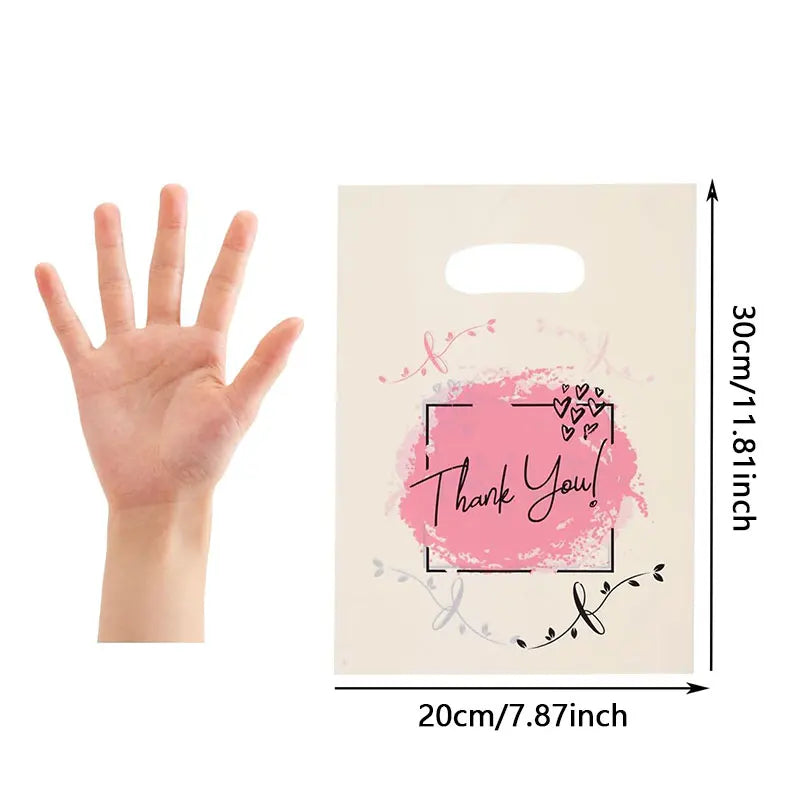 50/100pcs Thank You Plastic Shopping Bag with Handle Poly Die Cut Plastic Merchandise Bag for Retail Small Business