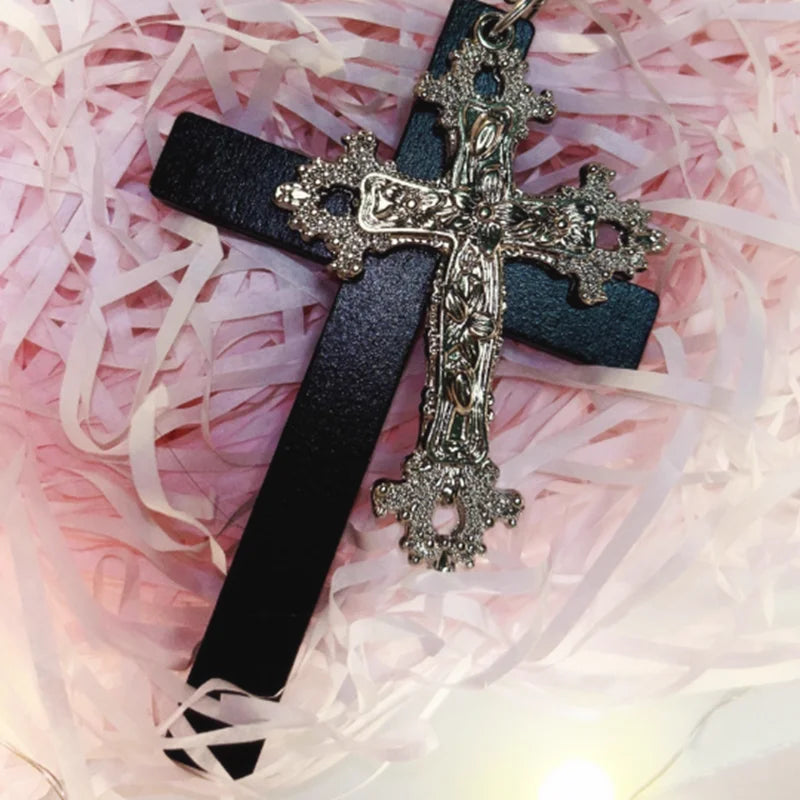 Gothic Big Zircon Cross Necklace Unisex Y2K Irregular Goth Large Cross Pendant Necklaces  for Men Women Couple Necklace Jewelry
