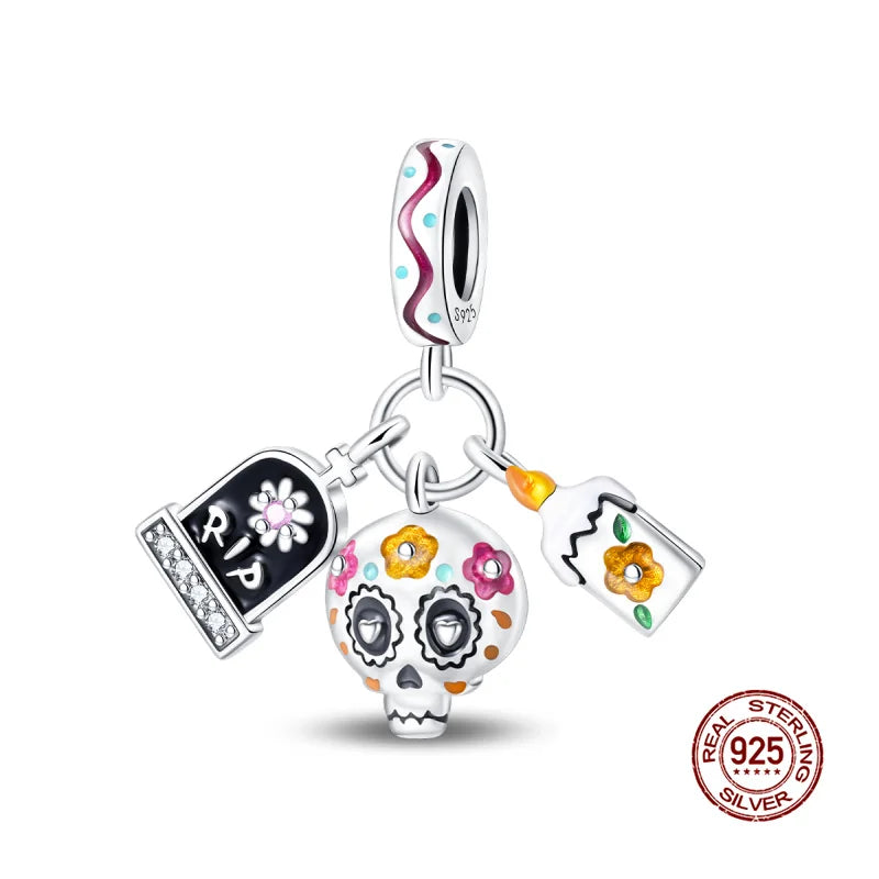 Original Charms 925 Silver Halloween Series & Flying Witch Pendant Charms Fits 3mm Original Bracelet For Women DIY Jewelry Gifts