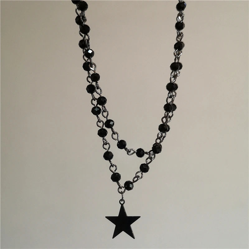 Personalized Punk Star Heart Cross Chain Double Layer Necklace For Men Women Y2K Fashion Trend Rock Party Grunge EMO Accessories