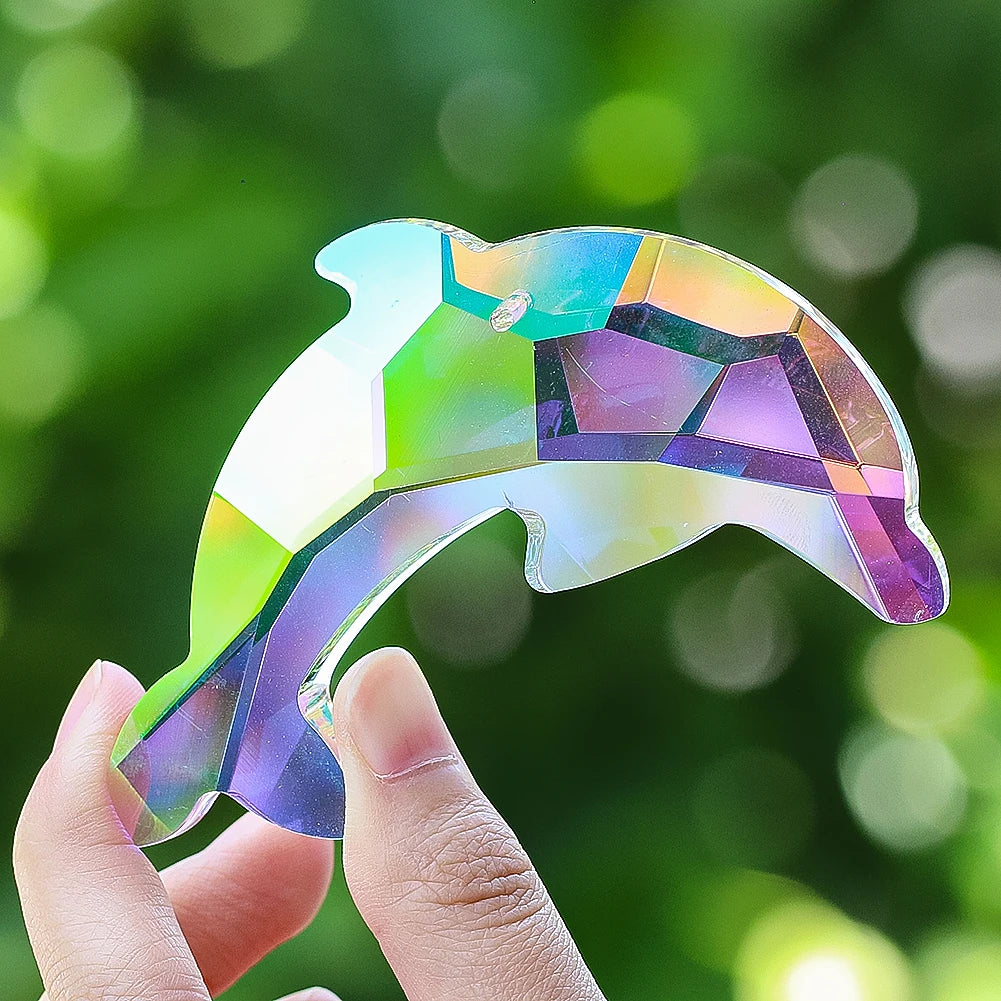 87mm AB Dolphin Shape Crystal Ocean Breeze Suncatcher Glass Prism Hanging Wind Chime Pendant Home Wedding Decoration Accessories
