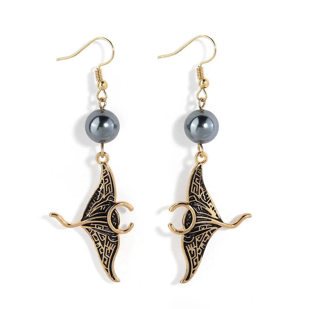 Retro Personality Black Oil Drop Devil Fish Earrings Hawaiian Wind Manta Ray Halloween Earrings