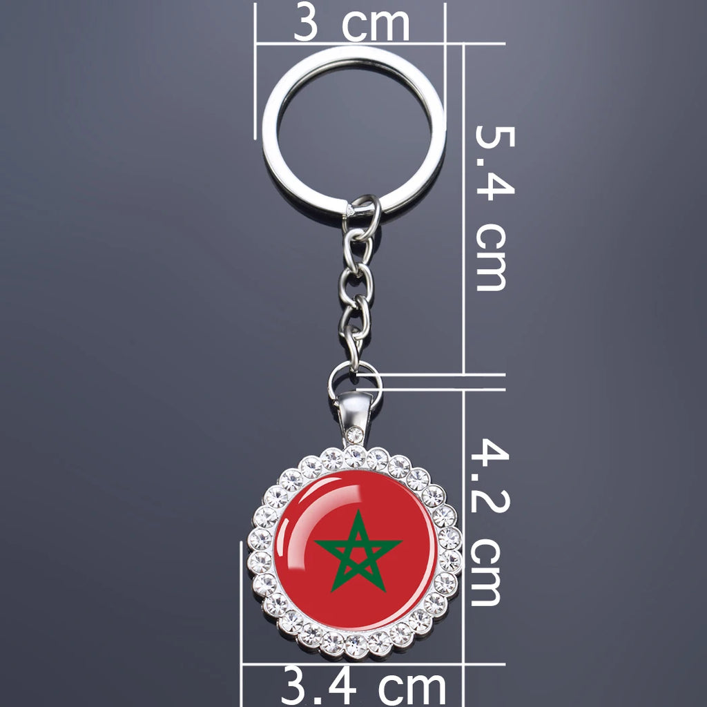 Arab National Flag Keychains Algeria Yemen Tunisia Saudi Arabia Egypt Glass Dome Rhinestone Key Chain Flag Jewelry Keyring Gift