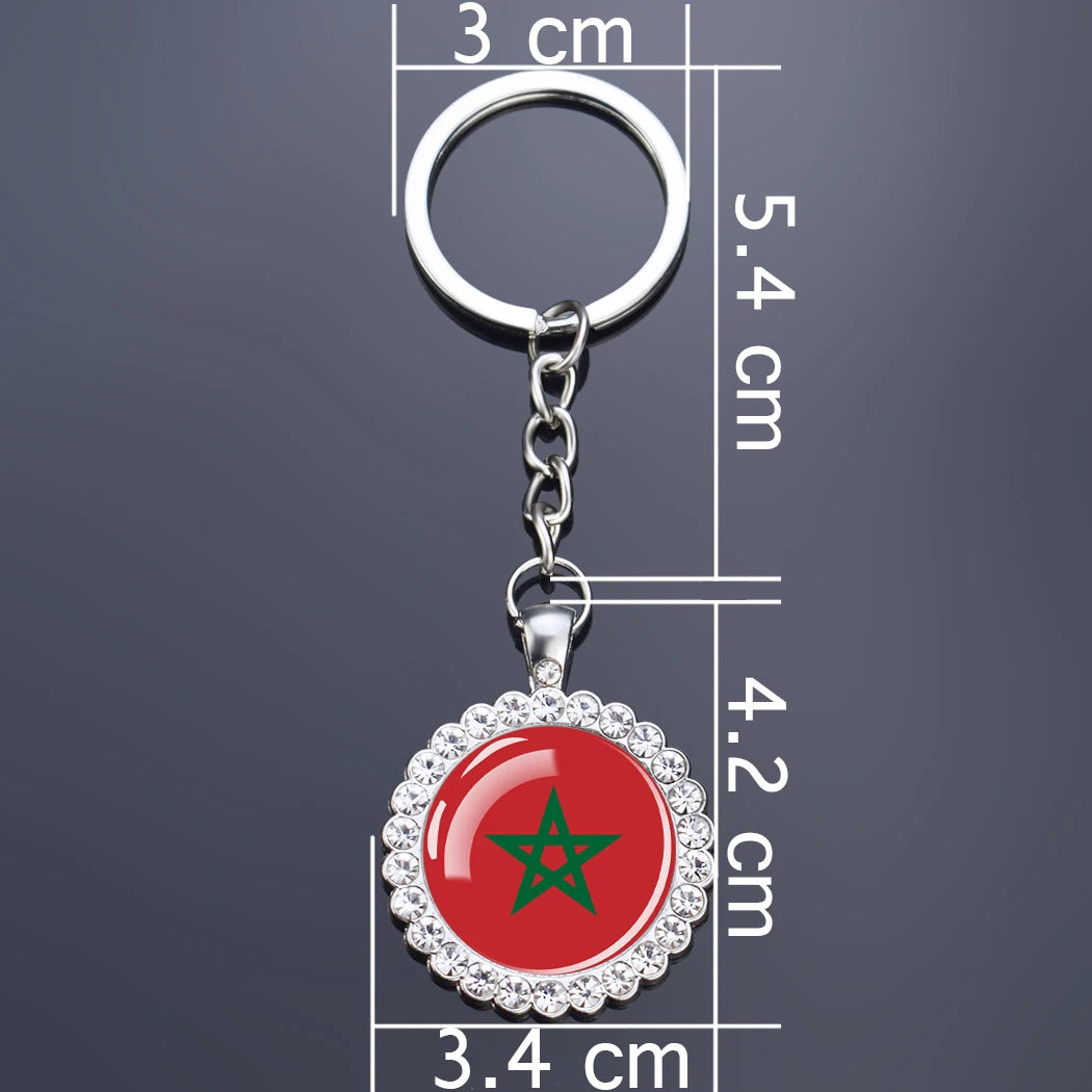 Arab National Flag Keychains Algeria Yemen Tunisia Saudi Arabia Egypt Glass Dome Rhinestone Key Chain Flag Jewelry Keyring Gift